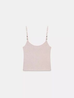 Zara Beige Knit Cami Tank Sequin Strap Detail NWT